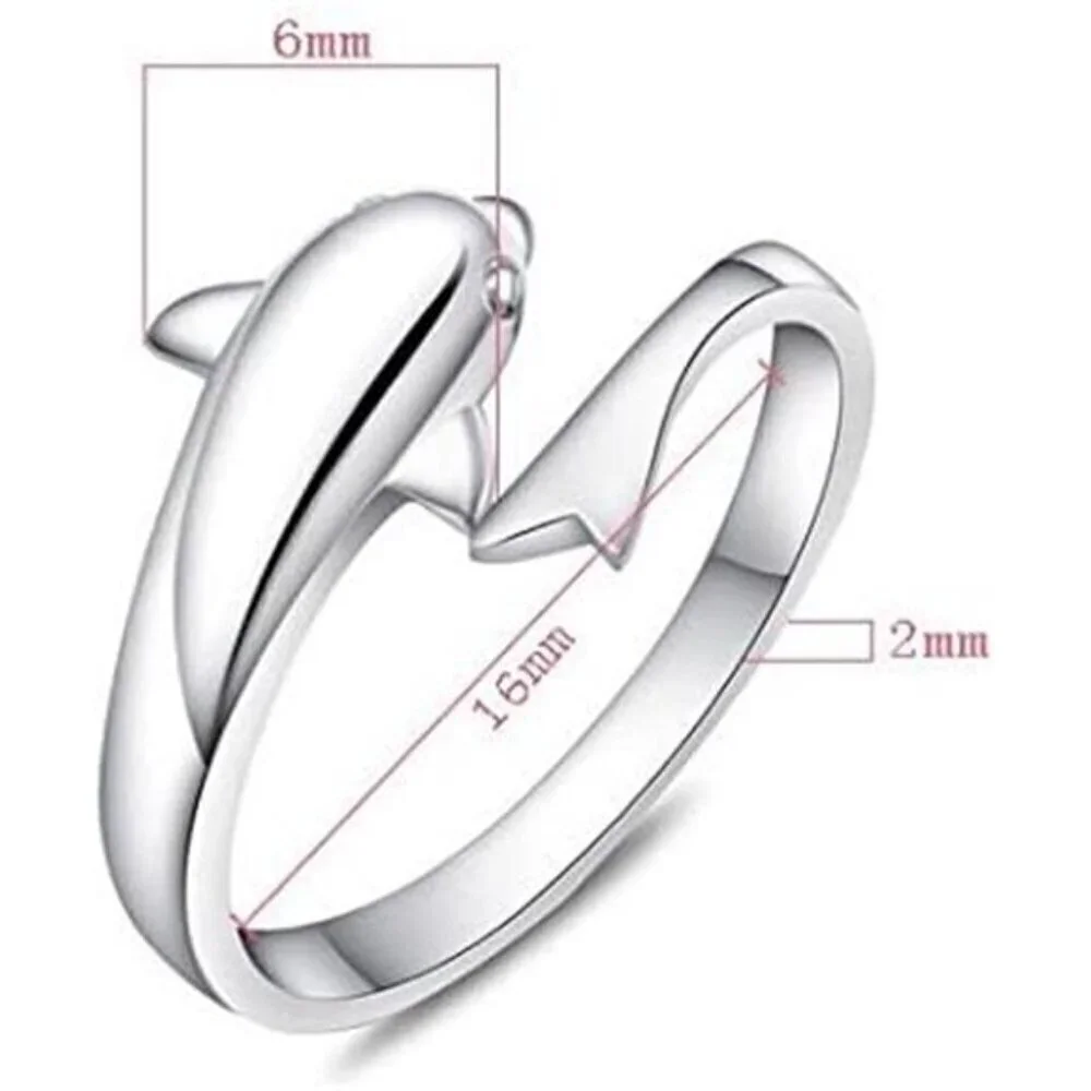 Adjustable Dolphin Ring 925 Sterling Silver Finger Fashion Women Lady Opening